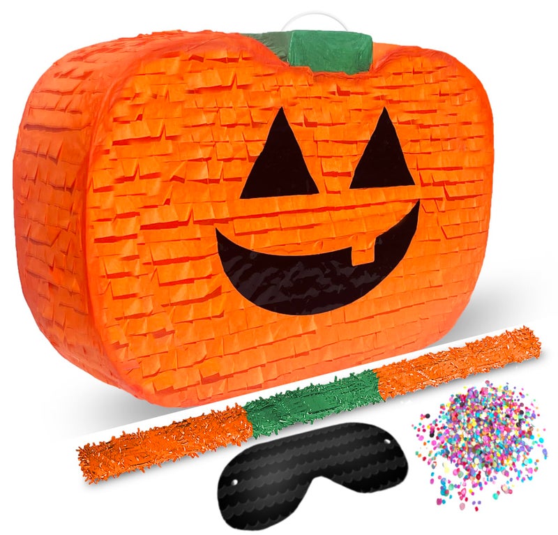 Jergrim Halloween Pumpkin PiÃ±ata 4-piece set 17"x10" Perfect for Halloween Party Decorations, Photo Prop, Jack-O'-Lanthern, October Birthday, Funny, Scary and Spooky, Fits candy/favors - Image 1